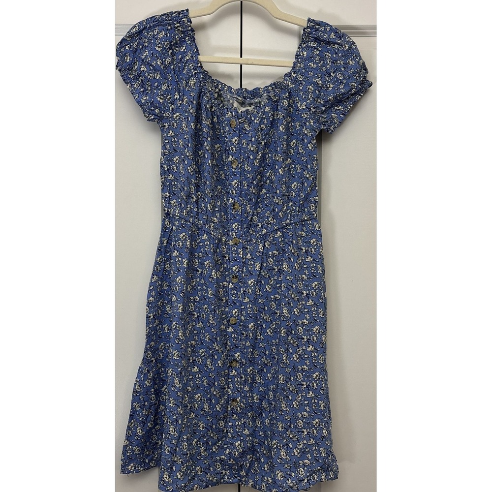 Bailey Blue Womens Mini Dress Blue Puff Sleeve Bohemian Floral Preppy Cottage S